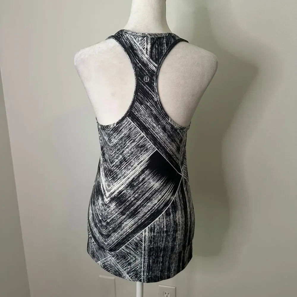 Lululemon black & white stripe pattern Cool racerback tank top